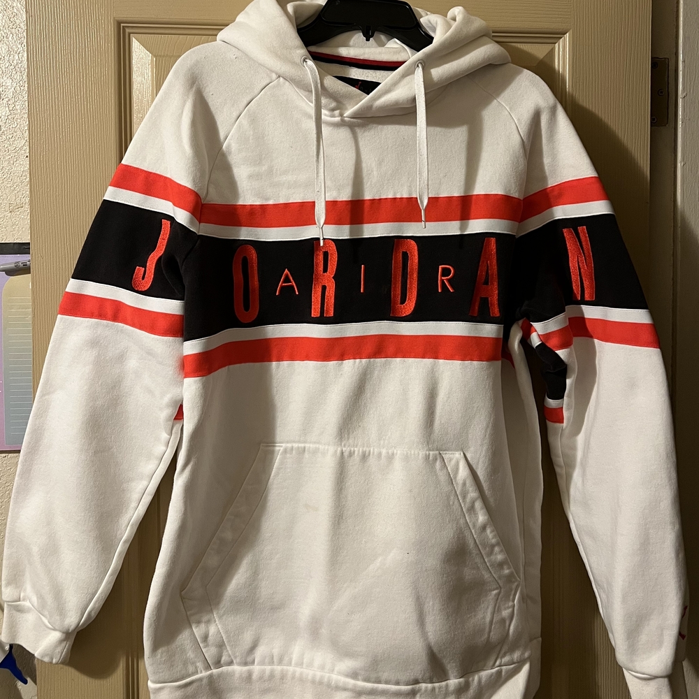 Jordan Men's White Hoodie with Red and Black Stripes